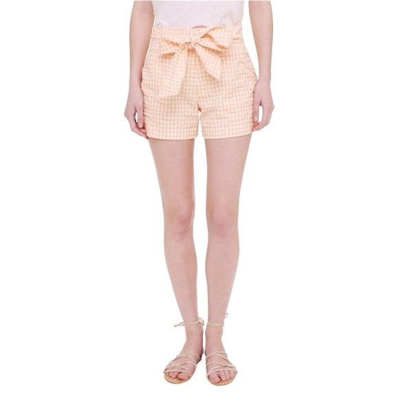 EUC Club Monaco “Valencina” Gingham Belted Shorts in Apricot Jam (E-1) - Picture 1 of 9